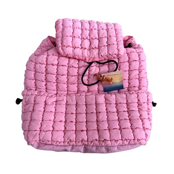 Malibu Hippie Puffer Quilted Backpack in Pink - Picture 1 of 4